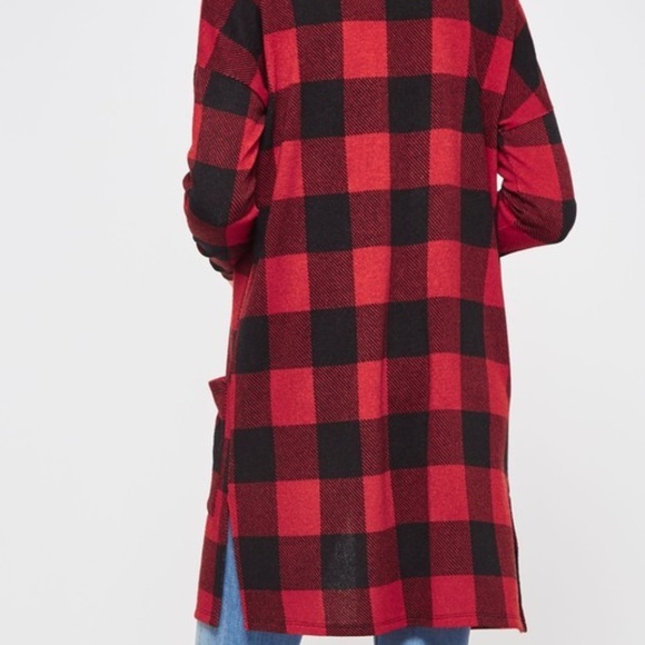 new BEESON RIVER buffalo PLAID RED/BLK CARDIGAN wrap sweater  XS-3X MAGNOLIA - Picture 4 of 5
